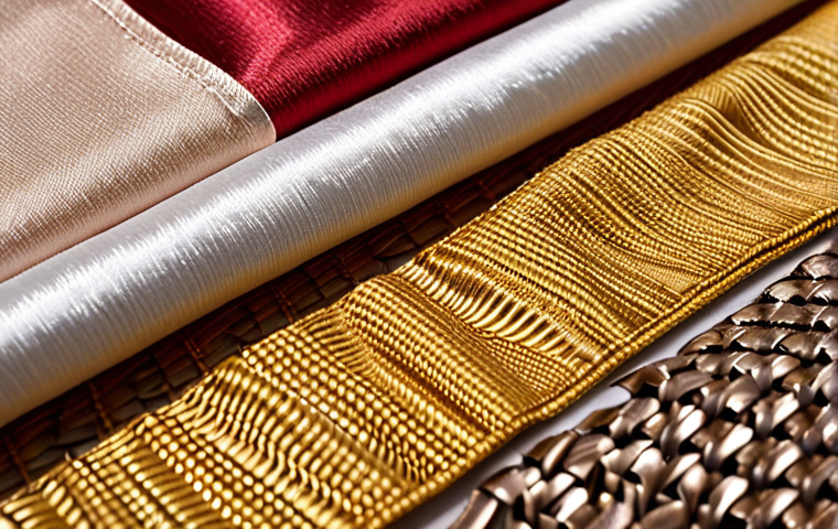 **Image Prompt:** A close-up shot of various fabric swatches showcasing different weave patterns (plain, twill, satin). Focus on the textures and details of each weave. Lighting should highlight the subtle differences in the fabric surfaces. Add a small tag to each swatch labeling the weave type for clarity.