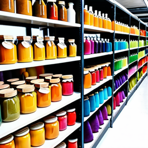 Home 8 **Prompt:** A vibrant workshop filled with natural dyes derived from plants. Jars of colorful pigments line the shelves, and textile artisans are seen dyeing fabrics using traditional techniques combined with modern technology. The scene emphasizes sustainability and innovation in textile dyeing.