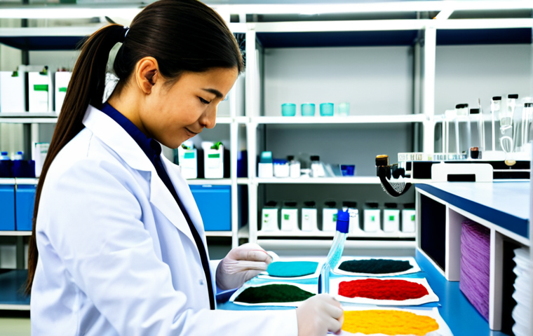 Sustainable Textile Innovation**
"A bright and modern laboratory showcasing eco-friendly textile innovations. A diverse group of scientists in lab coats are examining swatches of fabric made from recycled materials and experimenting with natural dyes. Focus on advanced technology like waterless dyeing machines and 3D printed textiles. Soft, diffused lighting. Clean and professional setting. safe for work, appropriate content, fully clothed, professional, perfect anatomy, natural proportions, high quality"
**