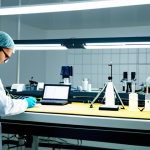 Textile Quality Control Lab**

"A textile engineer in a lab coat inspecting fabric under bright lights, surrounded by testing equipment. The setting is a modern quality control lab with instruments like tensile testers and colorimeters visible in the background. The engineer is fully clothed in appropriate attire, focused on the task at hand. Safe for work, appropriate content, professional setting, perfect anatomy, natural proportions, high-quality photography, modest."

**