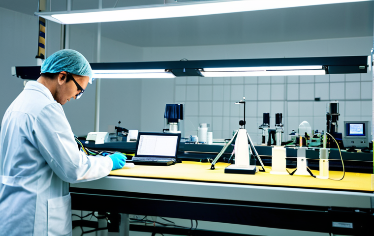 Textile Quality Control Lab**
"A textile engineer in a lab coat inspecting fabric under bright lights, surrounded by testing equipment. The setting is a modern quality control lab with instruments like tensile testers and colorimeters visible in the background. The engineer is fully clothed in appropriate attire, focused on the task at hand. Safe for work, appropriate content, professional setting, perfect anatomy, natural proportions, high-quality photography, modest."
**