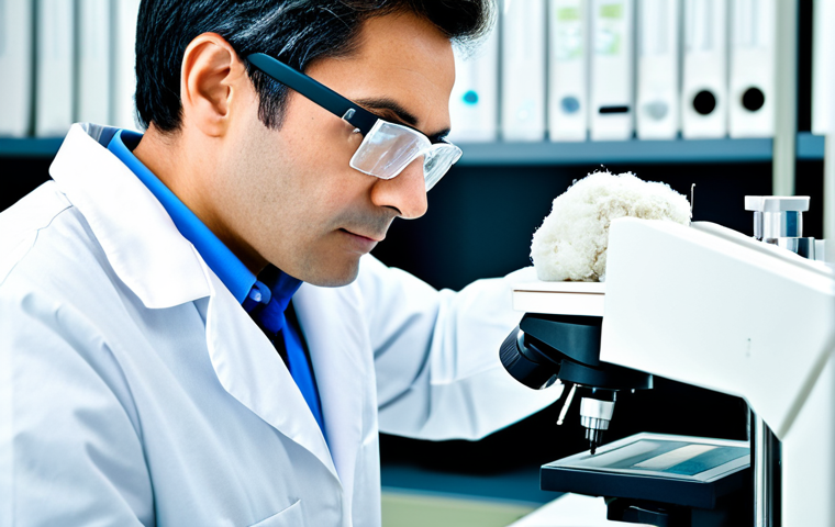 A Textile Scientist Examining Fibers**

"A textile scientist in a clean, modern laboratory, wearing a lab coat and safety glasses, examining cotton fibers under a microscope, fully clothed, appropriate attire, safe for work, professional, perfect anatomy, natural proportions, well-lit scene, focus on the fiber structure, educational setting, high quality, detailed texture of the cotton fibers, modest environment, family-friendly."

**