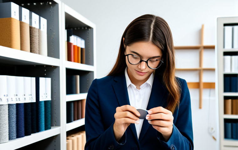 **

"A bright, modern textile design studio. A young professional, fully clothed in appropriate business casual attire, is examining a swatch of organic cotton fabric under a magnifying glass. Sustainable materials are displayed on shelves in the background. The scene emphasizes eco-friendly practices and innovation in textiles. Safe for work, appropriate content, professional, perfect anatomy, natural proportions, well-formed hands, proper finger count."

**