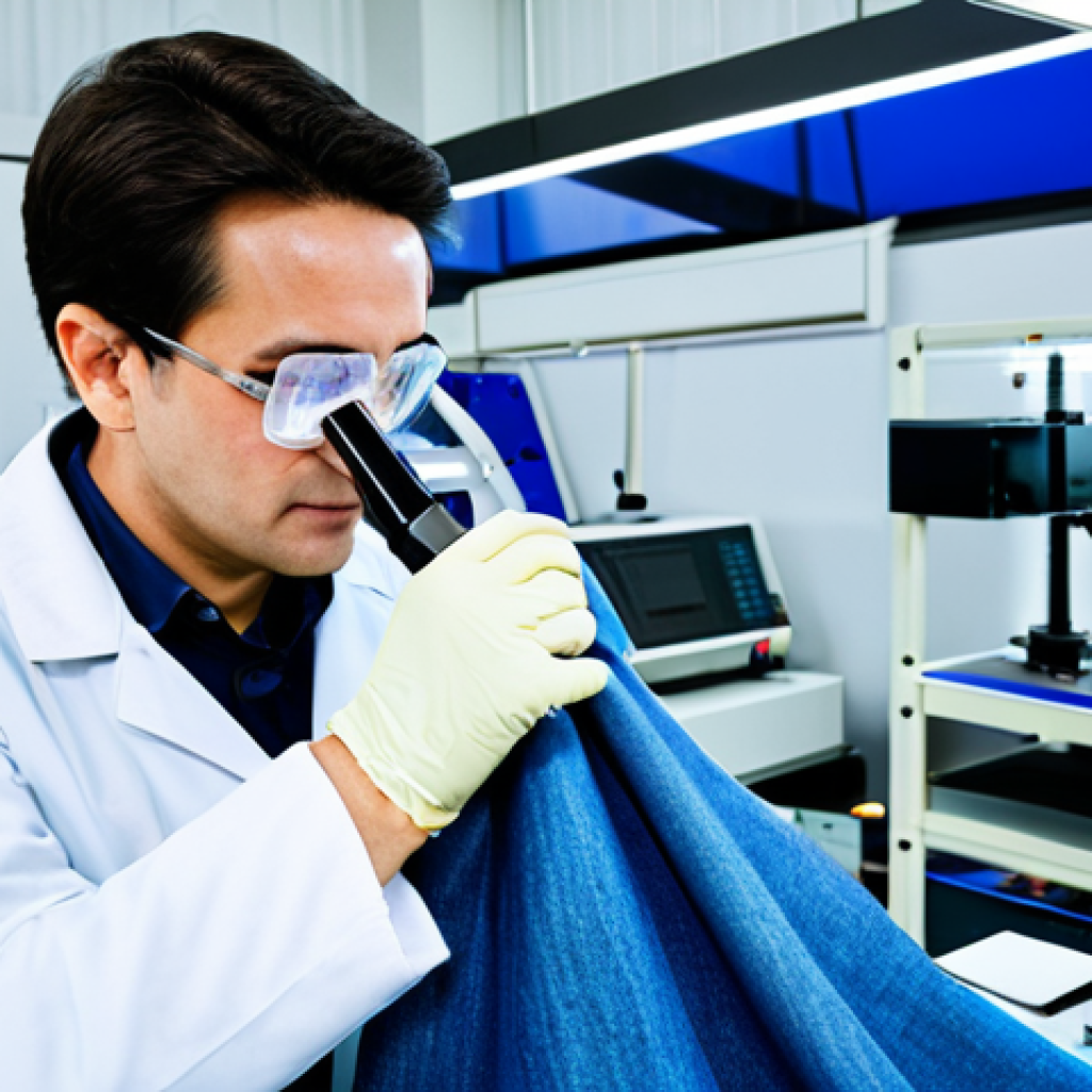 섬유기사 실무 프로젝트 사례 - Fabric Testing Lab**

A brightly lit fabric testing laboratory, showing a technician in a lab coat c...