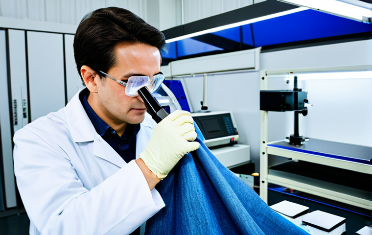 섬유기사 실무 프로젝트 사례 - Fabric Testing Lab**

A brightly lit fabric testing laboratory, showing a technician in a lab coat c...