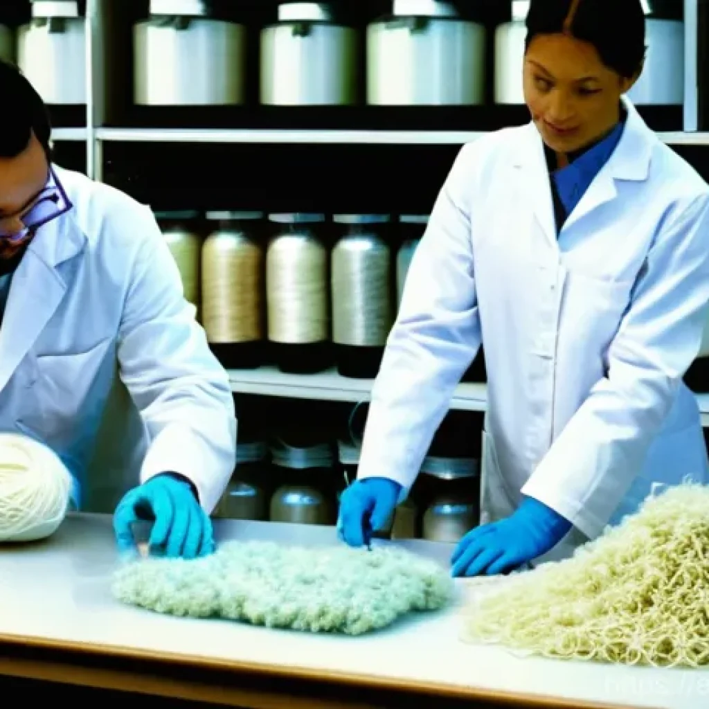 섬유기사 필기시험 요약집 - **Prompt:** A bright, modern textile laboratory with a focus on fiber analysis. In the foreground, a...