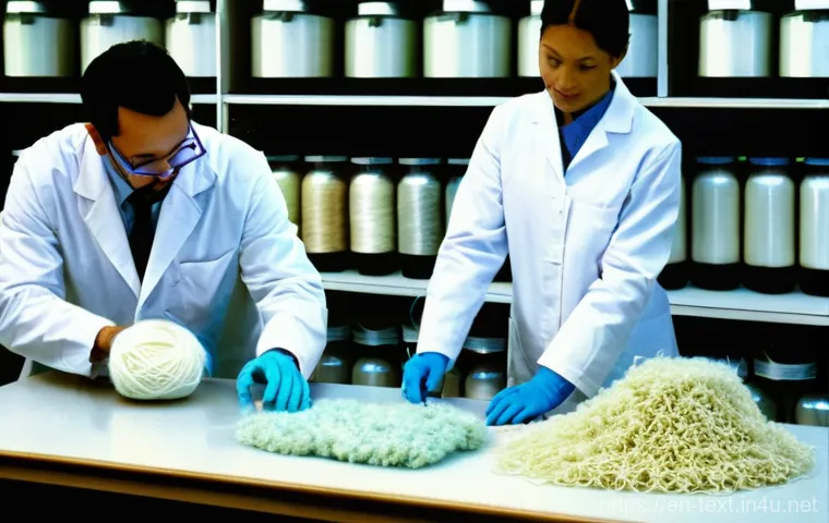 섬유기사 필기시험 요약집 - **Prompt:** A bright, modern textile laboratory with a focus on fiber analysis. In the foreground, a...