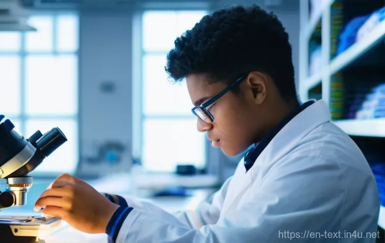 섬유기사 실기시험 대비 방법 - **Prompt:** A focused young textile engineering student, wearing a clean lab coat over a modest long...