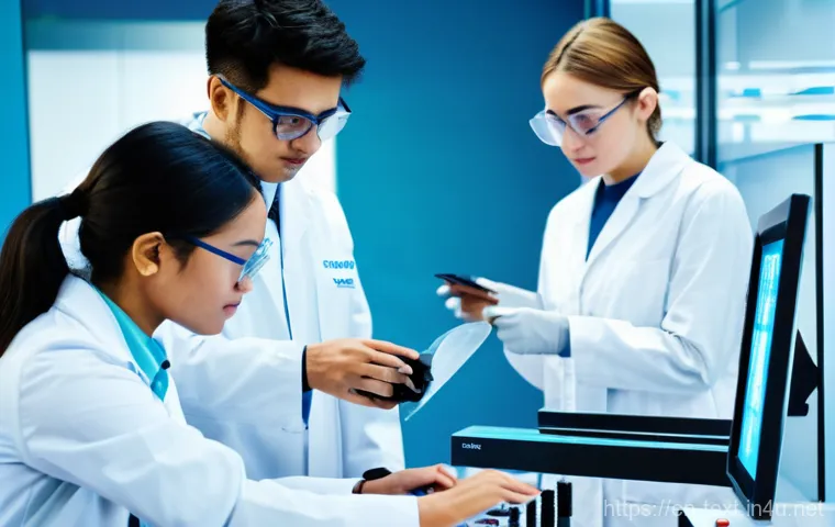 섬유기사 시험 채점 기준 - Image Prompt 1: Practical Problem-Solving in a Modern Textile Lab**