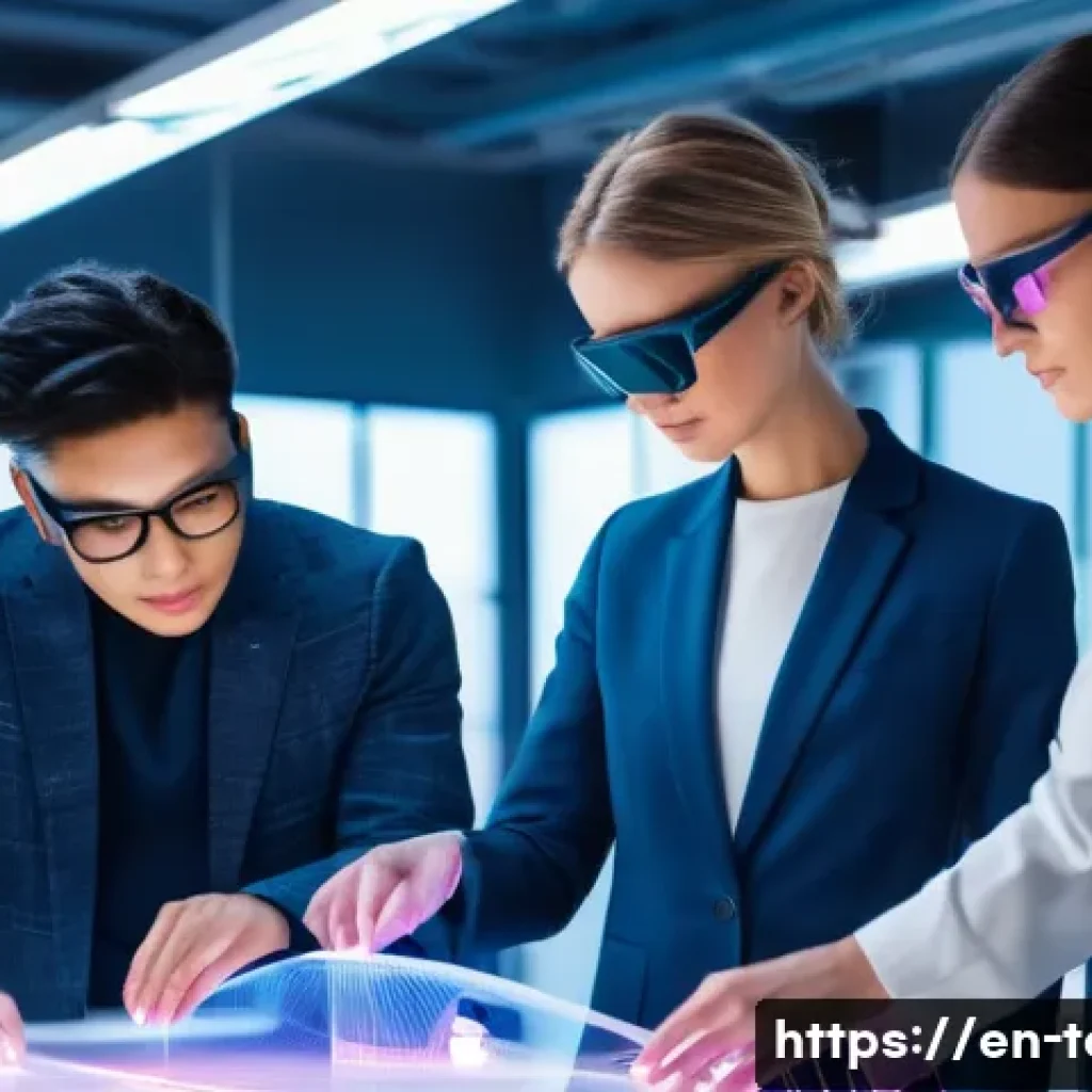 섬유기사와 관련 직업군의 특징 - A futuristic smart textile developer laboratory scene featuring a diverse team of professionals work...