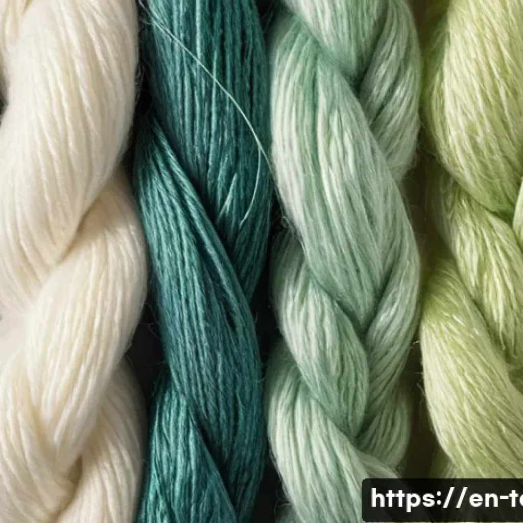 섬유기사와 필기시험의 예상 문제 - A highly detailed close-up image of five different textile fibers arranged side by side on a neutral...