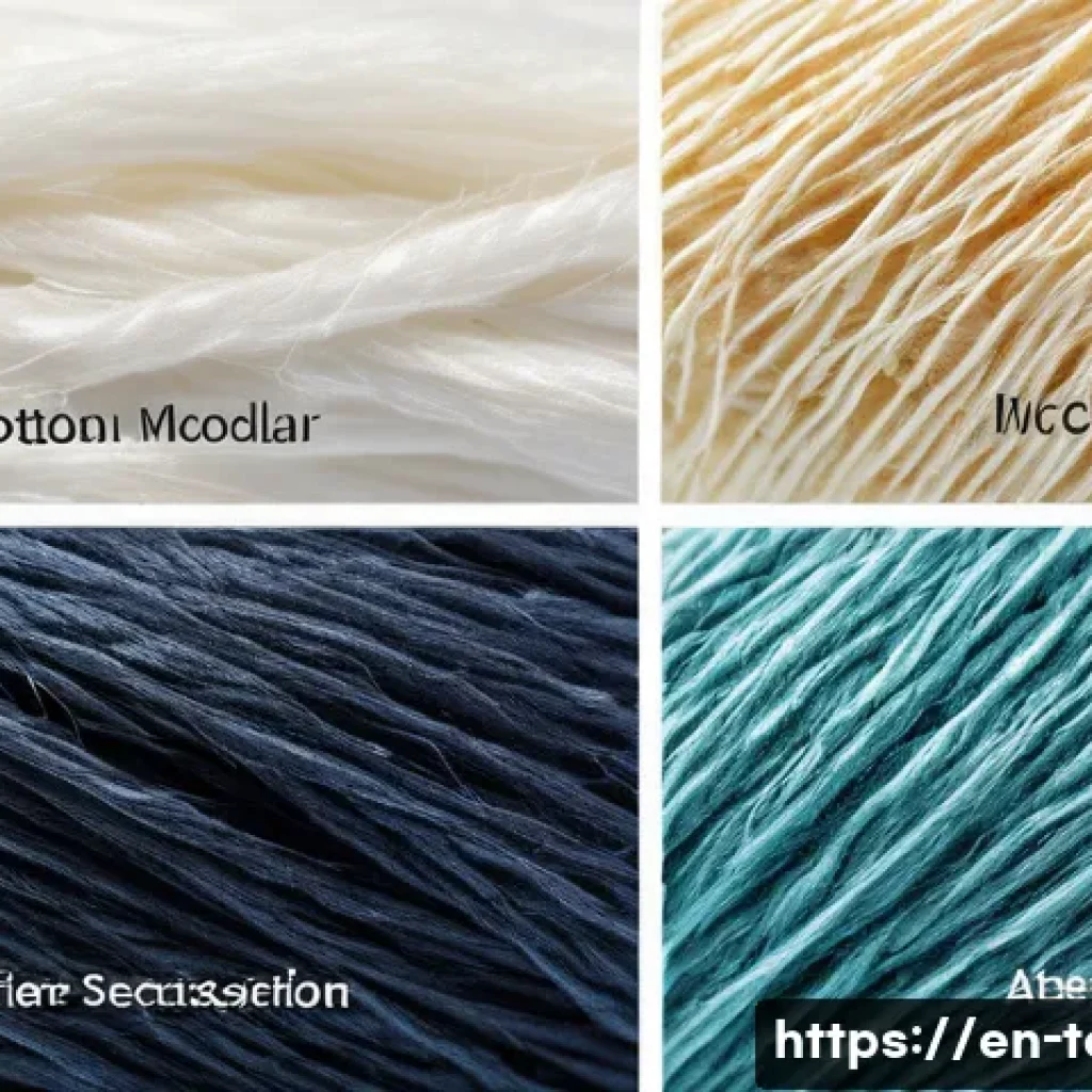 섬유기사 필기시험 대비 방법 - A highly detailed scientific illustration of various natural and synthetic fibers at a microscopic s...