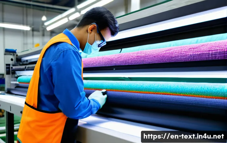 섬유기사와 자격증 취득의 실질적 효과 - A professional textile technician in a modern factory setting, wearing safety glasses and a clean un...