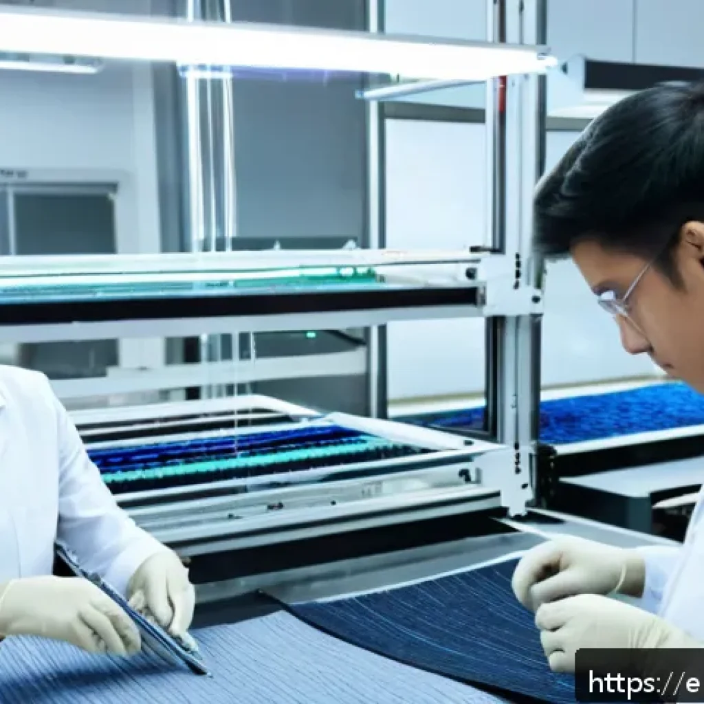 섬유기사와 직무 연관 교육 - A high-tech textile laboratory scene featuring a diverse group of adult technicians in professional ...