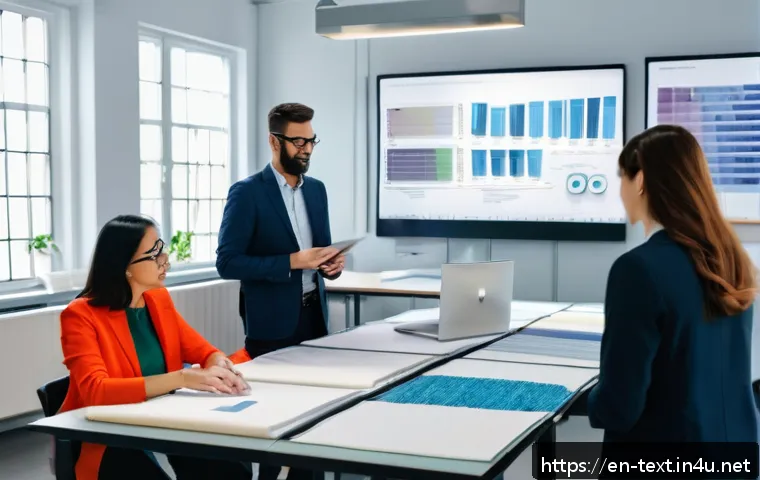 섬유기사와 자격증 취득의 중요성 - A modern textile certification classroom setting featuring diverse professionals—men and women in bu...