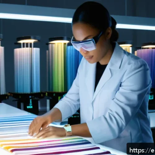 섬유기사 자격증으로 시작하는 커리어 - A modern textile laboratory scene showing a skilled fabric technician wearing safety glasses and pro...