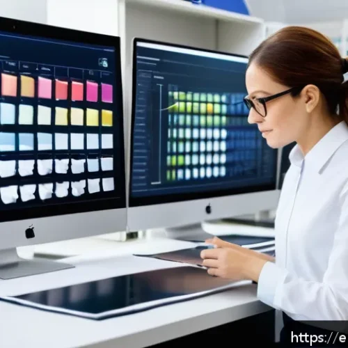 섬유기사 자격증과 산업별 전망 - A professional textile engineer in a modern lab setting, examining sustainable fabric samples with e...