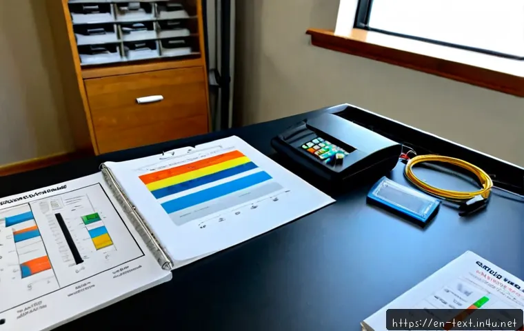 섬유기사와 시험 대비 자료 추천 - Photorealistic fiber optic technician exam preparation scene, organized desk with coiled fiber cable...